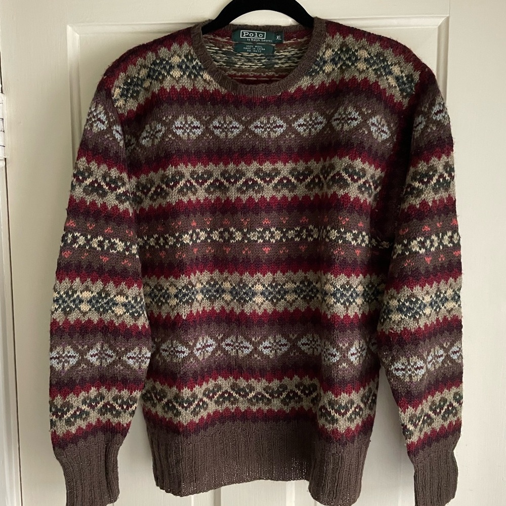 Polo by Ralph Lauren 100% Wool Patterned Crewneck Sweater size X Large